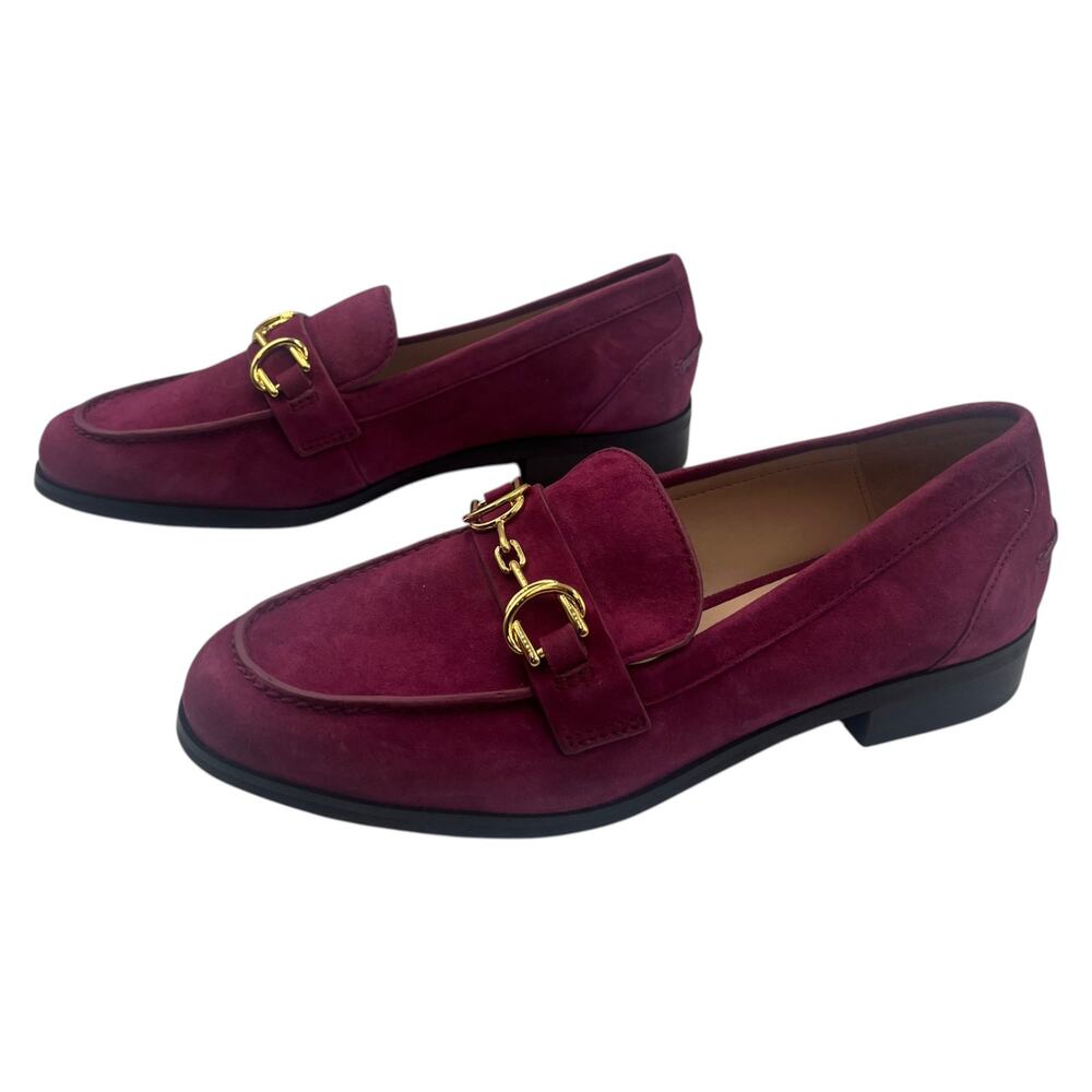Stuart Weitzman Loafers Shoes Moccasin Owen Buckle Suede Cranberry Size 6B